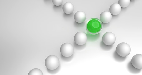 Überschneidung Symbol. 2 Linien mit Kugeln kreuzen sich. Eine grüne Kugel in der Mitte symbolisiert den Schnittpunkt.