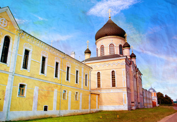 Fototapeta na wymiar Photo orthodox temple in the monastery