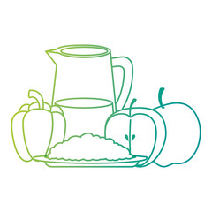 fresh fruits and vegetables with water jar