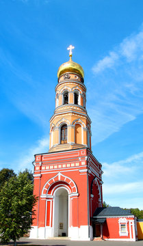 Photo of the Orthodox bell tower illuminated