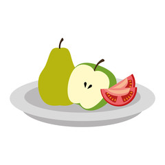 dish with fruits and tomatoes