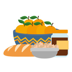 fresh oranges in bowl with healthy food