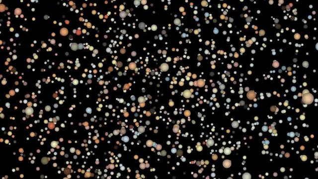 animated random colorful balls moving around on black background.