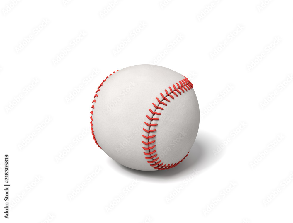 Aufkleber 3d rendering of a single white baseball with red stitching throwing a shadow on a white background.
