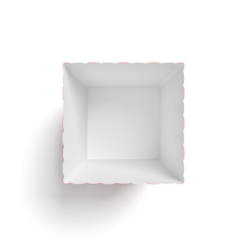 3d Rendering Of A Empty Square Striped Popcorn Bucket In Top View.