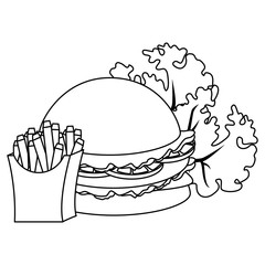 delicious burger with lettuce and french fries