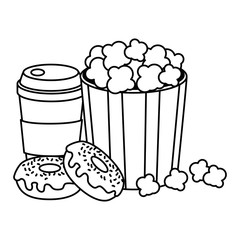 sweet donuts with coffee and pop corn