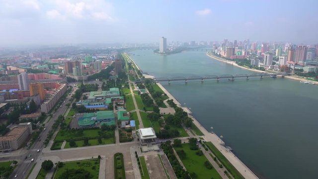 Panoramic shooting of the central part of North Korea's capital city Pyongyang