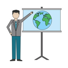 businessman with paperboard training isolated icon