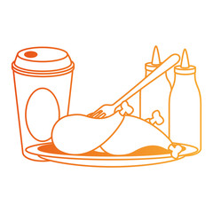 delicious chicken thighs with sauces and soda