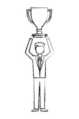 businessman holding trophy award winner