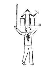 businessman holding chart business growth arrow