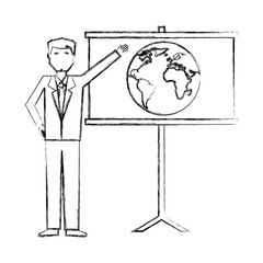 businessman showing presentation board world business