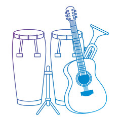 bongo drums with guitar and trumpet instruments