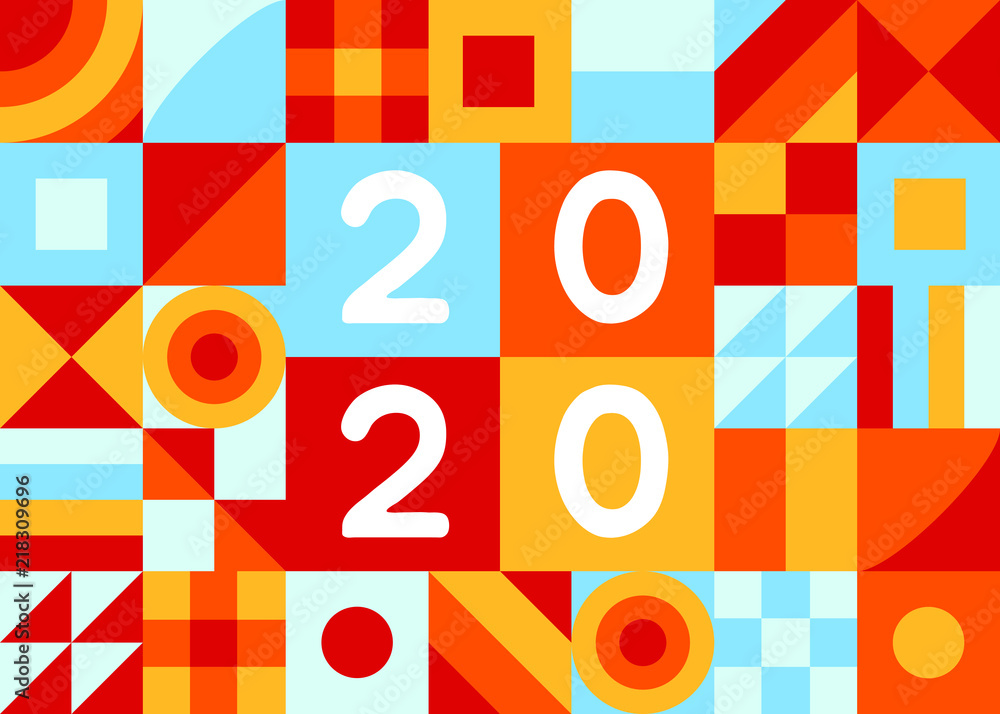Aufkleber 2020 happy new year of rat greeting postcard flat style design vector illustration with geometric co