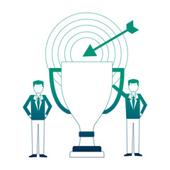 businessmen with trophy award cup and target arrow success