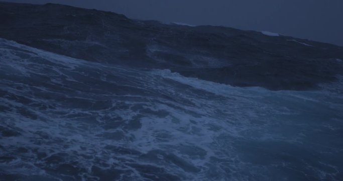 Slow motion imagery of crossing the Drake Passage to Antarctica in a storm. A dramatic scene with heavy wind and big waves. Shot in 4k with RED Epic Dragon.