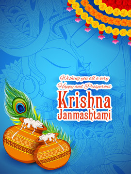 Dahi handi celebration in Happy Janmashtami festival background of India © vectomart