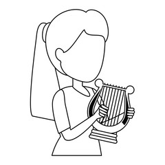 woman playing harp character