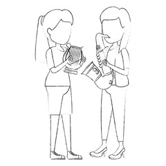 women playing harp and saxophone characters