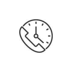 Clock with phone outline icon. linear style sign for mobile concept and web design. Time call simple line vector icon. Symbol, logo illustration. Pixel perfect vector graphics