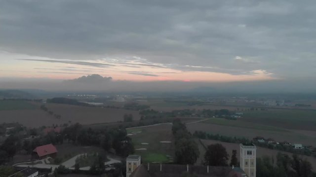 Beautiful castle during sunrise in the early morning hours. Nice landscape in the summer.