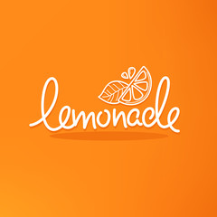  logo, sticker, emblemsand banner for homemade citrus limonade, white lettering on bright orange background