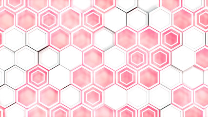 Abstract 3d background made of white hexagons on red glowing background