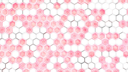 Abstract 3d background made of white hexagons on red glowing background