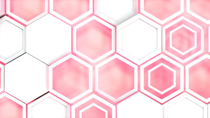 Abstract 3d background made of white hexagons on red glowing background