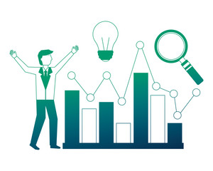 businessman creativity chart and magnifying glass