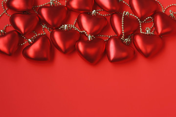 Valentine's day background, garland of scarlet hearts