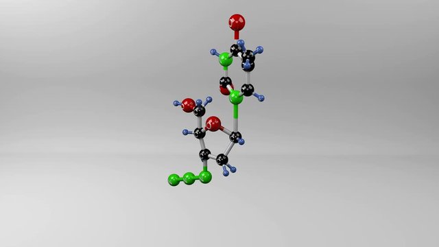 Zidovudine molecule. Molecular structure of azidothymidine, inhibitor of HIV replication.