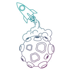 asteroid with craters and rocket flying