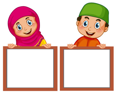 Muslim children and empty board
