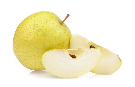 slice Japanese apple isolated on white background