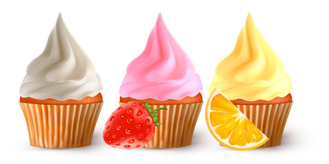 Realistic cupcakes with cream