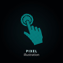 Touch - pixel icon. Vector Illustration on black background. It is easy to change to any color.