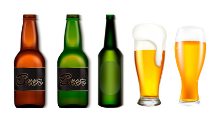 Set of bottles and glasses with beer