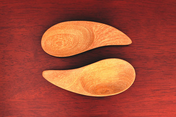 Spoon wooden  kitchen utensils on the table