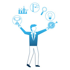 businessman with set icons avatar character