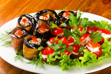 Stuffed eggplant and tomato