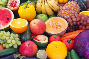 Mixed fresh colorful fruits and vegetables