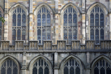 Fototapeta na wymiar Facade of Priory Church, Great Malvern, England