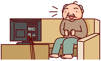 テレビを見て楽しむおじさん