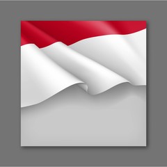 Indonesian patriotic festive background with national colors. Realistic waving indonesian flag on grey background. Indonesia republic day vector card with empty space. Independence and freedom
