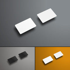 Vector Mockup  of two gift or bank cards in the future hovering over the background.