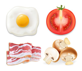 English breakfast with fried eggs, bacon, tomatoes and mushrooms realistic