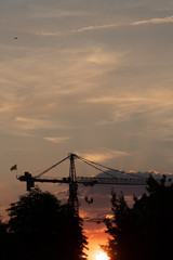 Fototapeta na wymiar Construction site sunset with cranes