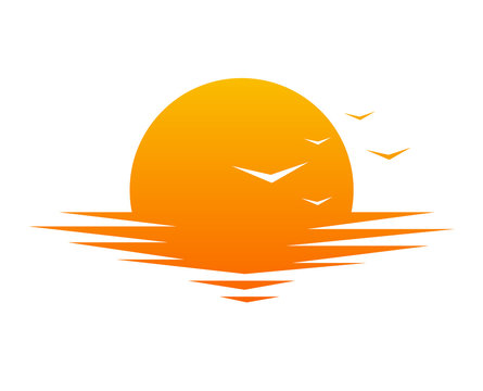 Sunset or sunrise icon, sign, symbol. Vector illustration